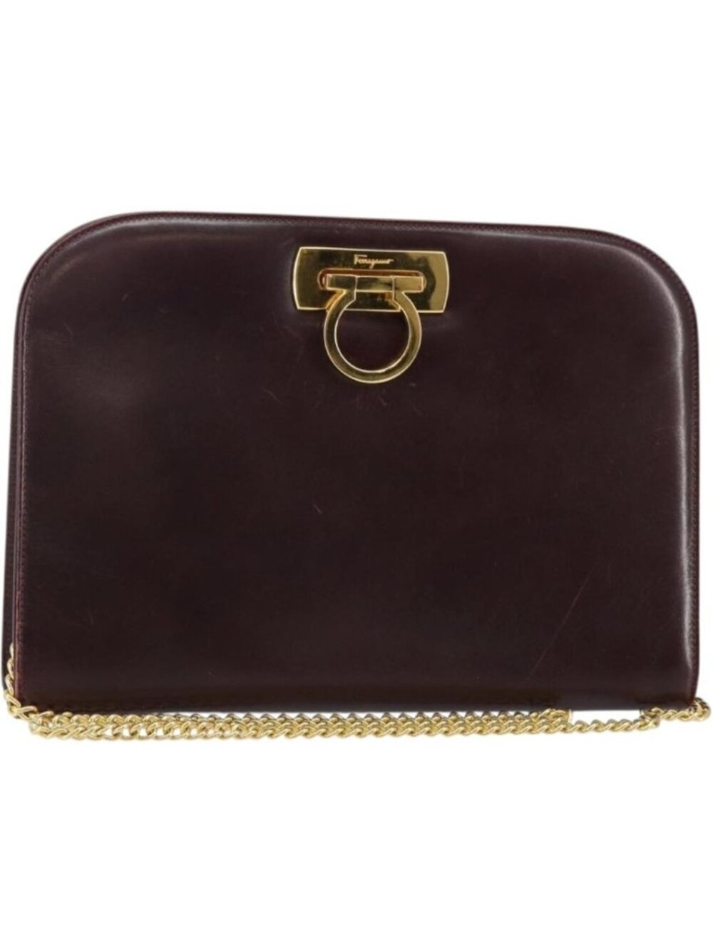 Salvatore Ferragamo Gancini Chain Shoulder Bag Leather Bordeaux Gold